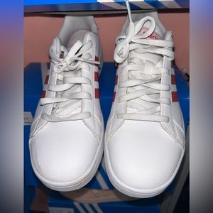 Pink sparkly adidas super stars size 5